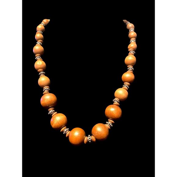 Vintage Bohemian Wood Beaded Necklace Set of 2 Artisan Design 18" & 24” Chic - Picture 3 of 6